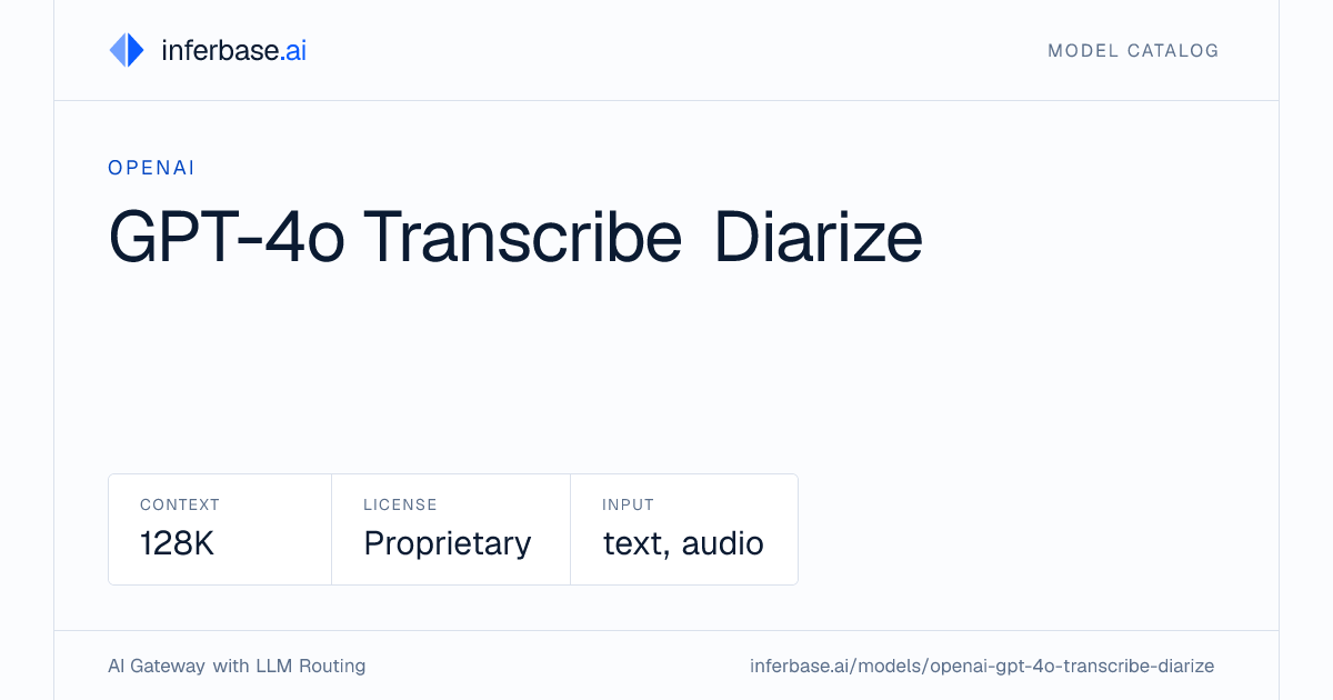GPT-4O-TRANSCRIBE-DIARIZE - Specs, Capabilities & Benchmarks | Inferbase