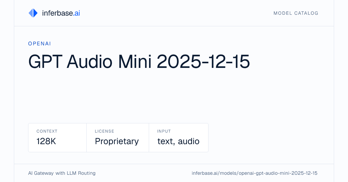 GPT-AUDIO Mini-2025-12-15 - Specs, Capabilities & Benchmarks | Inferbase
